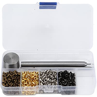 Mini œillets, kit d'œillets en métal en cuivre plaqué de 2 mm, kit d'œillets en métal pour outils à œillets, pour chaussures, sacs, vêtements, avec boîte de rangement en plastique