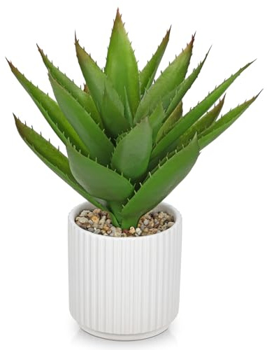 Hollyone 30CM Artificial Maguey Succulent Plant, 11.8 Fake Agave in Ceramic Pot, Decorative Faux Potted Plant for Home Decor, Shelf, Table, Desk, Living Room, Kitchen, Bathroom, Office Decorations