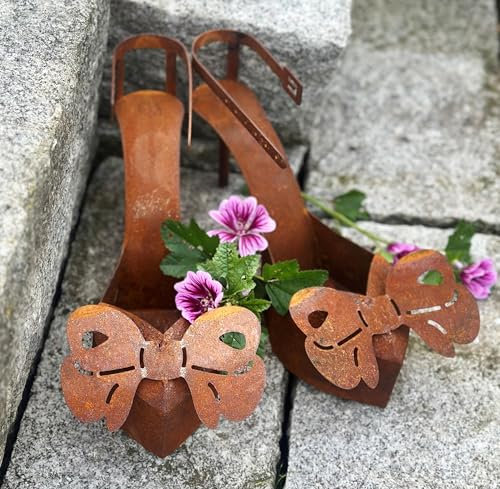 STEINFIGURENWELT GIEBEN Set di 2 scarpe da donna per piantare scarpe da 31 x 16 cm, con tacco a spillo arrugginito, decorazione da giardino, scarpe decorative, stile shabby ruggine, resistente alle