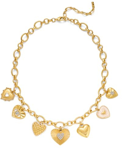 LILIE&WHITE Gold Halskette Damen mit Herzanhängern, Charms mit Strasssteinen, Langlebig, Nicht Verblasst, Geschenk für Damen