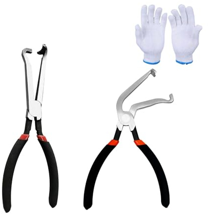Hose Clamp Pliers, 2Pcs Electrical Disconnect Plier, Pulling Tool for Easily Disconnection Locking Push Tab Connectors Fuel Line Car Repair Pliers Fixion Tools (C-Straight + Bend)