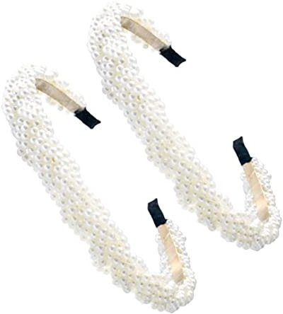 minkissy 2stücke Perle Kopfschmuck Stirnband Mit Perlen Für Damen Hochzeit Haarreif Breiter Haarschmuck Haarband Mit Kunstperlen Damen-haarreif Hochzeitshaarreif
