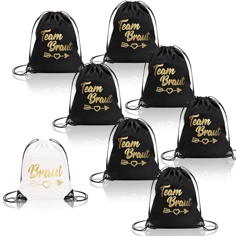 8 Stück turnbeutel team braut jga beutel set team bride beutel set mit Kordelzug Weiß Bride Rucksack 7 Schwarz rucksack jga damen 34 * 42cm für Junggesellenabschied Braut Party