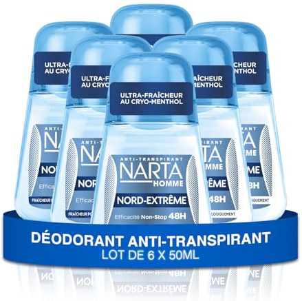 Narta - Déodorant Homme Bille - Nord-Extrême Anti-Transpirant Nord-Extrême Efficacité Non-Stop 48h - lot de 6 x 50ml