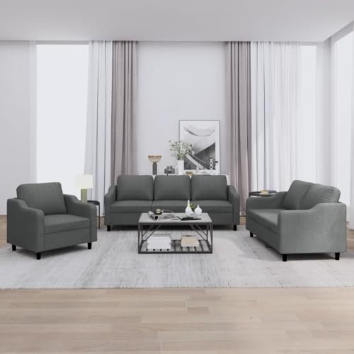 Homgoday 3-TLG. Sofagarnitur mit Kissen Loungesofa Wohnzimmersofa Gästesofa Sofa Couch Couchgarnitur Sitzmöbel für Wohnzimmer Empfang Büro Dunkelgrau Stoff
