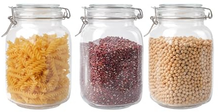 SUROQUE Glass Jars with Airtight Lid, Large Glass Food Storage Jars, 3 Pack Wide Mouth Airtight Glass Jars ffor Flour, Cereal, Coffee, Pasta and Canning(50OZ)