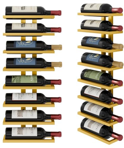FAVOOSTY Wine Rack Wall Mounted, 8 Tier Metal Wine Display Rack, Wine Rack Storage Holder Display Rack for Kitchen, Dining Room, Bar, Wine Cellar, Gold