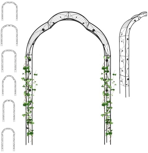 GOPLUS Arche de Jardin Exterieur, 2 Côtés de 2,5 m, en Métal, 7 Styles, Extrémités Pointues, Treillis de Jardin Extérieur Robuste, pour Plantes Grimpantes, Roses, Vignes, Cérémonie, 150x40x250CM