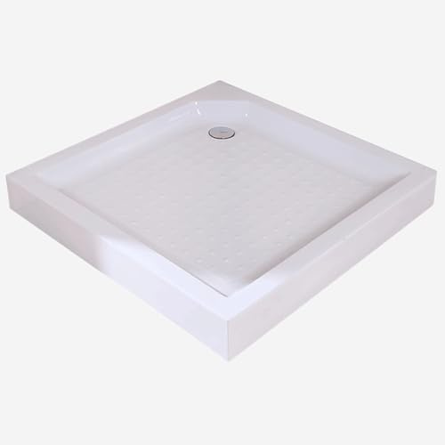 ZXDRYBHD Pedana Doccia Quadrato con Piedini Regolabili, Piatto Doccia in Acrilico, Portata 250 kg, Superficie Ruvida Antiscivolo, con Tubo di Scarico da 80 cm(70x70cm/27.5x27.5in)