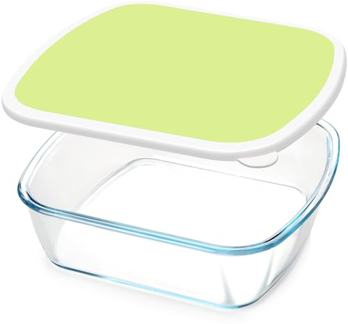 NUTRIUPS Glass Baking Dish with BPA Free Lids, Square Baking Pan, with White Contrast Lid (Mustard Yellow, 9 x 9)