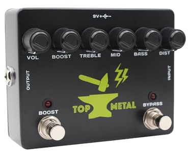 Fockety Boost Top Metal -Gitarren -Effekt -Pedal, Heavy Metal -Kernton mit 3 Band EQ Mid Focus für Druckvolle Bass Crisp Higs Wide Distortion Range für E -Gitarre