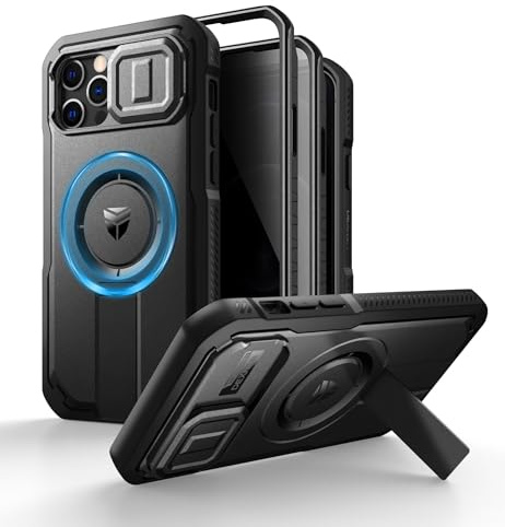 Dexnor per iPhone 12 Pro/12 Cover con Copertura Scorrevole per Fotocamera, Supporto Regolabile e Protezione per la Privacy Dello Schermo, Copertura Protettiva Magnetica Resistente - Nero