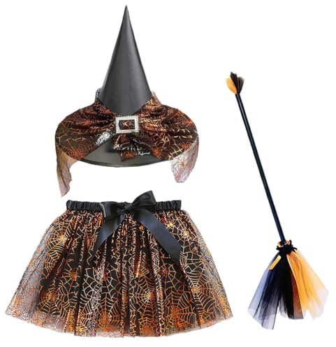 Générique Halloween Witch Costume Set | Accessories Witch Costumes with Broom and Skirt for Cosplay - Halloween Cosplay Elastic Outfits for Locker Room Photoshoots on the