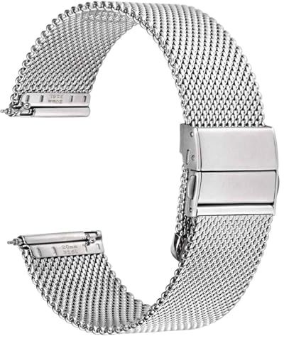WOCCI Mesh Gewebt Metall Uhrenarmband für Damen und Herren, 316L Edelstahl, Schnellverschluss, Verbesserte Faltschließe, Bandbreite 14mm, 16mm, 18mm, 20mm, 22mm