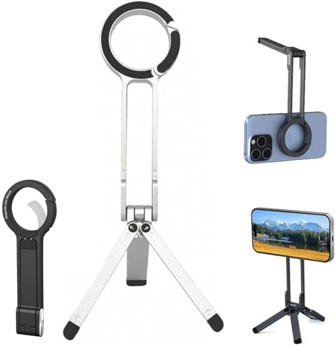 2026 New Ma38 Magnetic Phone Tripod for Phone, Magnetic Pocket Smartphones Tripod Aluminium Mini Desktop Foldable Magnetic Smartphones Holder, MA38 Magnetic Phones Stand for Home Office (Silver)