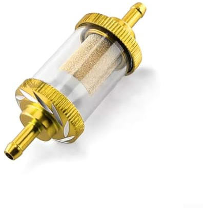 6 mm Kraftstofffilter für Motorrad mit transparentem Glas-Kupferkern-Ölsieb und CNC-Aluminiumlegierungskörper für Kraftstoffsystem-Reinigung (Gold)