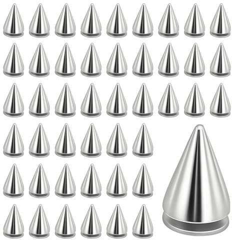 Aihoom Punk DIY Craft Kit – 120pcs Metal Cone Studs & Spikes 7.2 x 10mm with Screw Back Fasteners for Clothing, Leather Jacket Customising, Belt Bag Shoe Bracelet Decoration Accessories – Silver