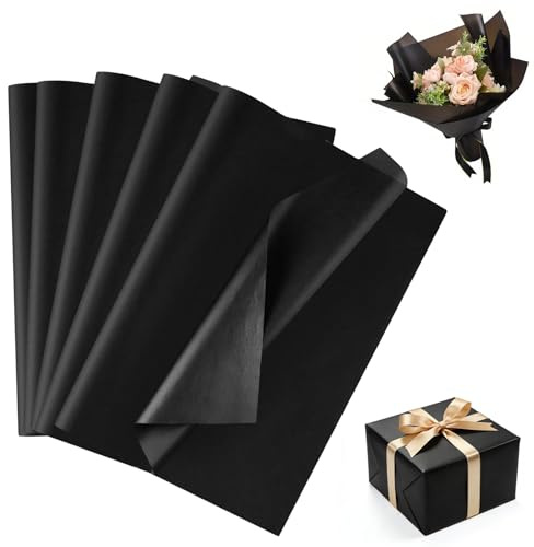 Forbabe 60 ark svart sidenpapper 50 x 70 cm presentpapper blombukett kraftpapper för födelsedagsfester bröllop semestrar hantverk dekoration