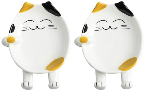 DECHOUS Support de Couvercle et Repose-louche en Céramique 2 Pièces, Porte-cuillère Pratique Créatif Motifs Chat Dessin Animé, Accessoires la Cuisine pour Ustensiles, Couleur Aléatoire