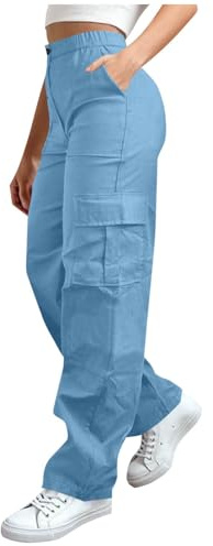 Zeiayuas Womens Cargo Trousers High Waist Hiking Walking Combat Pants Ladies Cotton Stretchy Straight Leg Casual Pants with Multi Pockets Ladies Casual Jogging Work Trousers