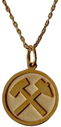 WORLD WIDE GEMS Collana con ciondolo a moneta incisa con simbolo del minatore, 24 mm, con catena a maglie da 18 pollici | Argento sterling placcato oro | Gioiello regalo unisex | WW_PNDN_1081
