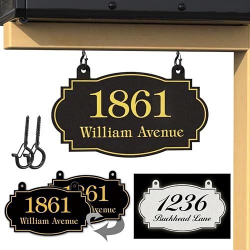 DBLXYAN Personalized Custom Hanging Address Sign Metal House Numbers for Outside Mailbox Plaque Outdoor Yard Fence Decor