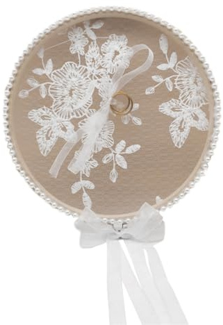 Cojín de Anillos de Boda de Madera Lazo y Flores Decorativas