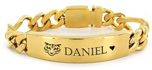 aplusashop ID Massiv Edelstahl Armband mit Gravur nach Wunsch! NEU Panzerarmband Gold/Silber/schwarz