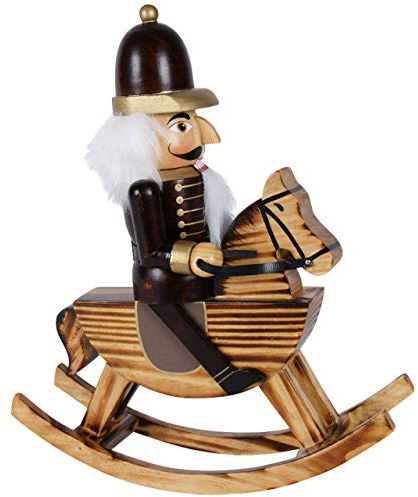 OBC-Kunsthandwerk Nussknacker Kunsthandwerks-Stil Soldat auf Schaukelpferd braun gebeizt / 25 cm/weihnachtlicher Nussknacker/handbemalte Deko Figur aus Holz/weihnachtlich dekorieren