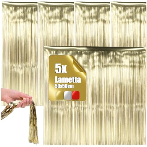 com-four® 5X Lametta, Goldfarbene Lametta Girlande für Weihnachten | Christbaumschmuck für den Tannenbaum - Lametta-Vorhang mit glatten Fäden
