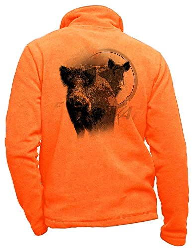 Pets-easy Fleecejacke mit Wildschwein – personalisierbare Jagdbekleidung mit Wild, Neonorange, Small