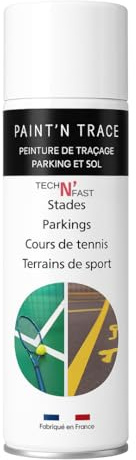 Tech'N'Fast PAINT'N TRACE : Peinture de traçage de lignes de parkings, terrains de sport et marquage de sécurité - bombe de peinture aérosol blanc 500ml (blanc)