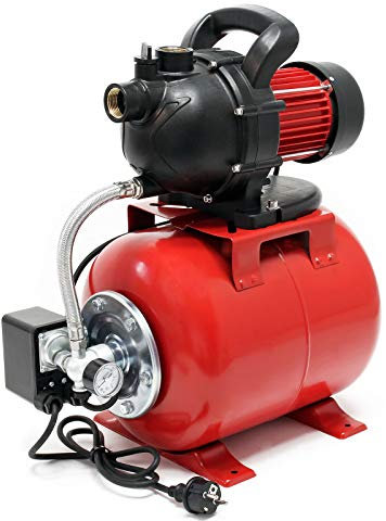 Wiltec Hauswasserwerk 1000W 3500l/h Gartenpumpe mit Druckschalter und Manometer Wasserpumpe Druckkessel Druckbehälter Bewässerungspumpe Brauchwasserpumpe Regenwasserpumpe Wasserwerk