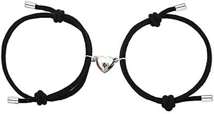 Dlihc Matching Heart Bracelets for Couples, Black Matching Couples Bracelets for Women Men, Valentines Gift for Boyfriend Girlfriend Best Friend