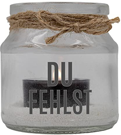 WB wohn trends Trauer-Windlicht Glas mit Teelicht und Sand, Du fehlst, 8x7cm Trauer-Licht mit Trauer-Kerze Gedenk-Kerze schwarz