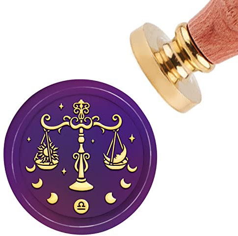 craspire Wachssiegelstempel Waage Vintage Siegelwachs Stempel Konstellation 30mm Abnehmbarer Messingkopf Siegelstempel Mit Holzgriff Für Einladungen Karten Geschenkverpackung