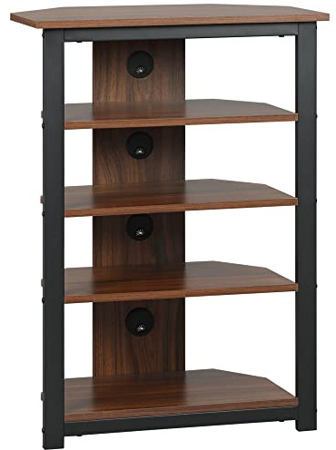HOMCOM Media Stand with 4-Tier Audio Rack AV Media Corner Shelf with Cable Management for DVD Players Game Console TV Box Cable Box Xbox WiFi Router, Brown