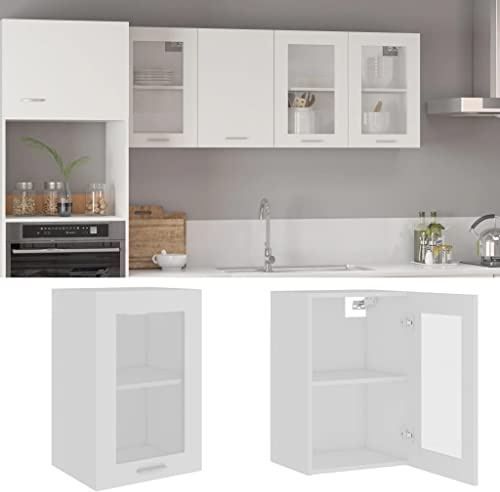homiuse Hängeglasschrank Weiß 40x31x60 cm KüChenschrank HäNgeschrank KüChe Vorratsschrank Schrank Klein Apothekerschrank KüChenschräNke Haushaltsschrank Kitchen Cabinet Wandschrank HäNgend Regales