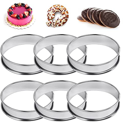 ANTHYTA 6 Stück Crumpet Rings Muffinringe 10cm x 2.5 cm Tartlettringe Beschichtet Rund Crumpets Ringe Pancake Form Tarte Ring Dessertringe Edelstahl Backringe Tortenring Pancake Formen für die Pfanne