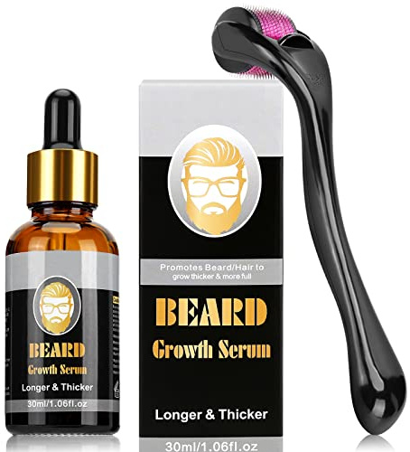 ZUNYEK Derma Roller for Beard Growth + Beard Growth Serum - Stimulate Beard and Hair Growth - 0.5mm Derma Roller for Men Facilitate New and Old Hair Growth