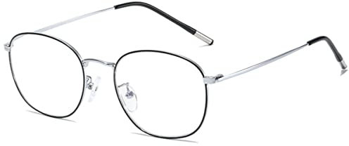 KOOSUFA Runde Blaulichtfilter Brille Brillengestelle Retro Computerbrille Herren Damen Ultra Leicht Metallrahmen Gaming Brille ohne Stärke 1x Schwarz silber, 0.0