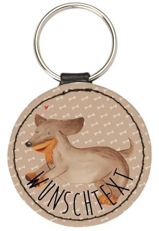 Mr. & Mrs. Panda Personalisierter Schlüsselanhänger Hund Dackel - Personalisierte Geschenke, Herz, Mit Text, Individuell, Sprüche, Selbst Gestalten, Braun, Aus Leder Gravur, Koordinaten, Hunde