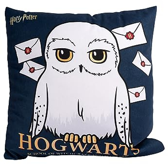 United Labels Harry Potter Kissen, Kopfkissen 30x30 cm, Blau Weiß, Sofakissen Hedwig, Dekokissen für Fans