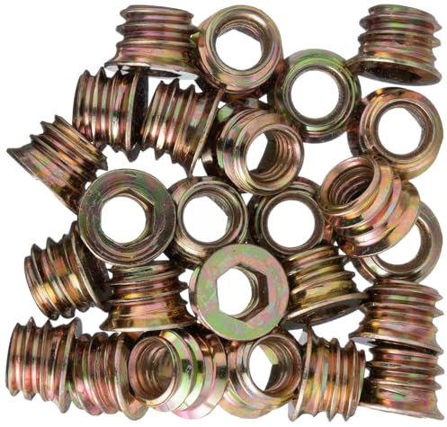 YoiYee Heavy Duty Wood Furniture M6 x 8mm Threaded Insert Nuts Interface Hex Socket Drive Zinc Yellow Passivated - 25pcs