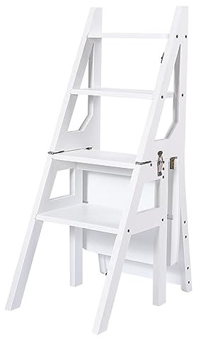 Scaletta Sedia A Pioli In Legno Massiccio, Sedia Con Scala Pieghevole In Legno Per Libreria, Sgabello Con Gradino Per Adulti/scaletta/sedia Da Banco, Sgabello Portatile Con Gradini In Legno A 4 ( Colo