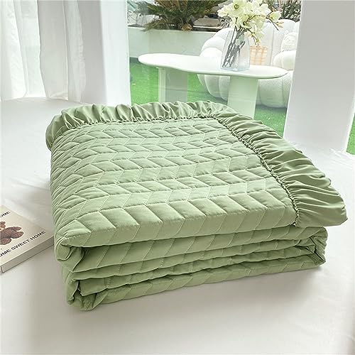 Chickwin Rüsche Design Gesteppte Tagesdecke, Solide Farbe Sommer Tagesdecken Bettüberwurf Mikrofaser Wohndecke Komfortabel Sofa Überwurfdecke für Einzelbett Doppelbett (150x200cm,Grün)