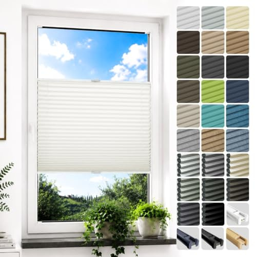 Rollmayer Plissee mit Bohren Binco Weiß B75cm x H120cm | Faltrollo zum Anschrauben für Fenster und Tür Sichtschutz & Sonnenschutz Lichtdurchlässiges Plisseerollo