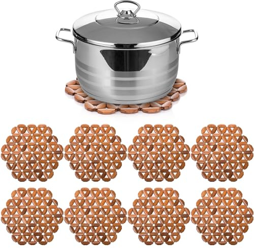 Tlence 8 Pack Bamboo Trivet Mat, Bamboo Hot Plate Pad, Heat Resistant Table Counter Protector, Coaster for Hot Tea Coffee Pot Plates Pans Bowls, Festive Design Table Décor, Kitchen Gift Idea