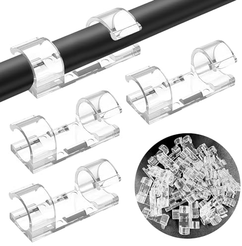 Clip per cavi autoadesivi, 60 pezzi Clip per cavi adesivi trasparenti Clip per cavi per luce esterna Clip per gestione cavi invisibili per lucine sotto la scrivania, il muro, l'auto e i cavi elettrici