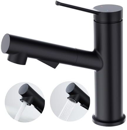 Faustina Waschtischarmatur Bad für Waschbecken ausziehbar, Einhebelmischer Waschtisch Armatur Wasserhahn Bad Waschbeckenarmatur Badarmatur, Edstahl Schwarz matt